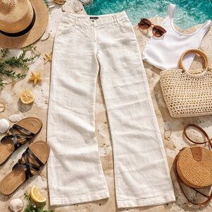 Summer Linen Pants | Coastal Chic Cream Wide Leg Trousers | 90s Minimal